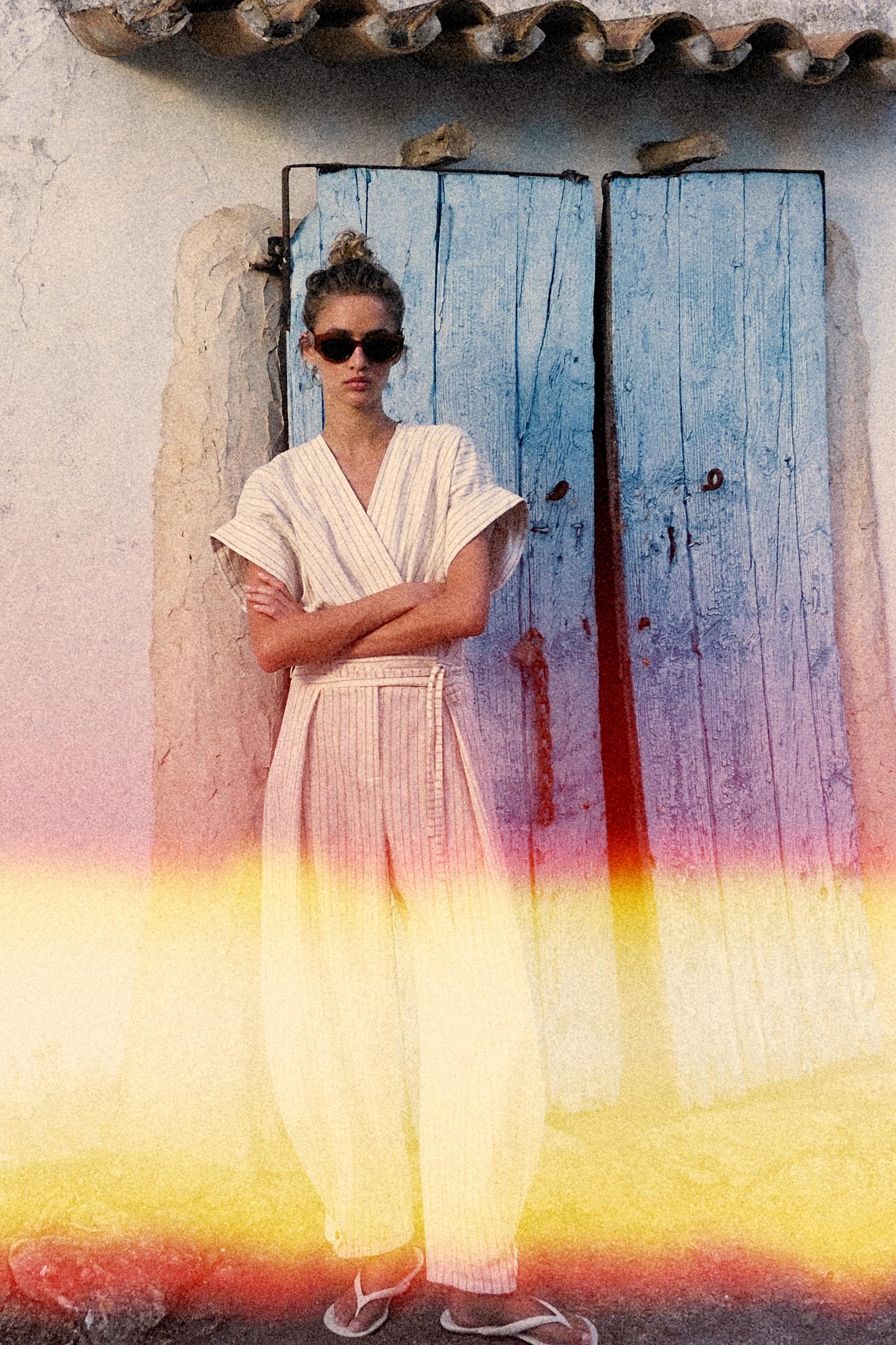 STRIPED BELTED JUMPSUIT
